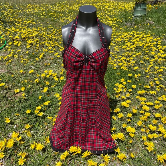 Tripp nyc Dresses & Skirts - Tripp nyc | Red Plaid Halter Dress Rivets